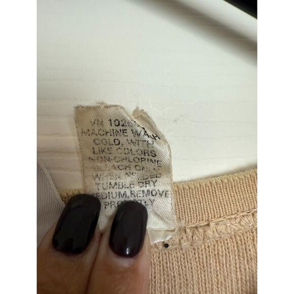 y2k V-neck Tan Black Striped Short Sleeve Sweater Womens M | 90s Office Merona - Picture 6 of 6